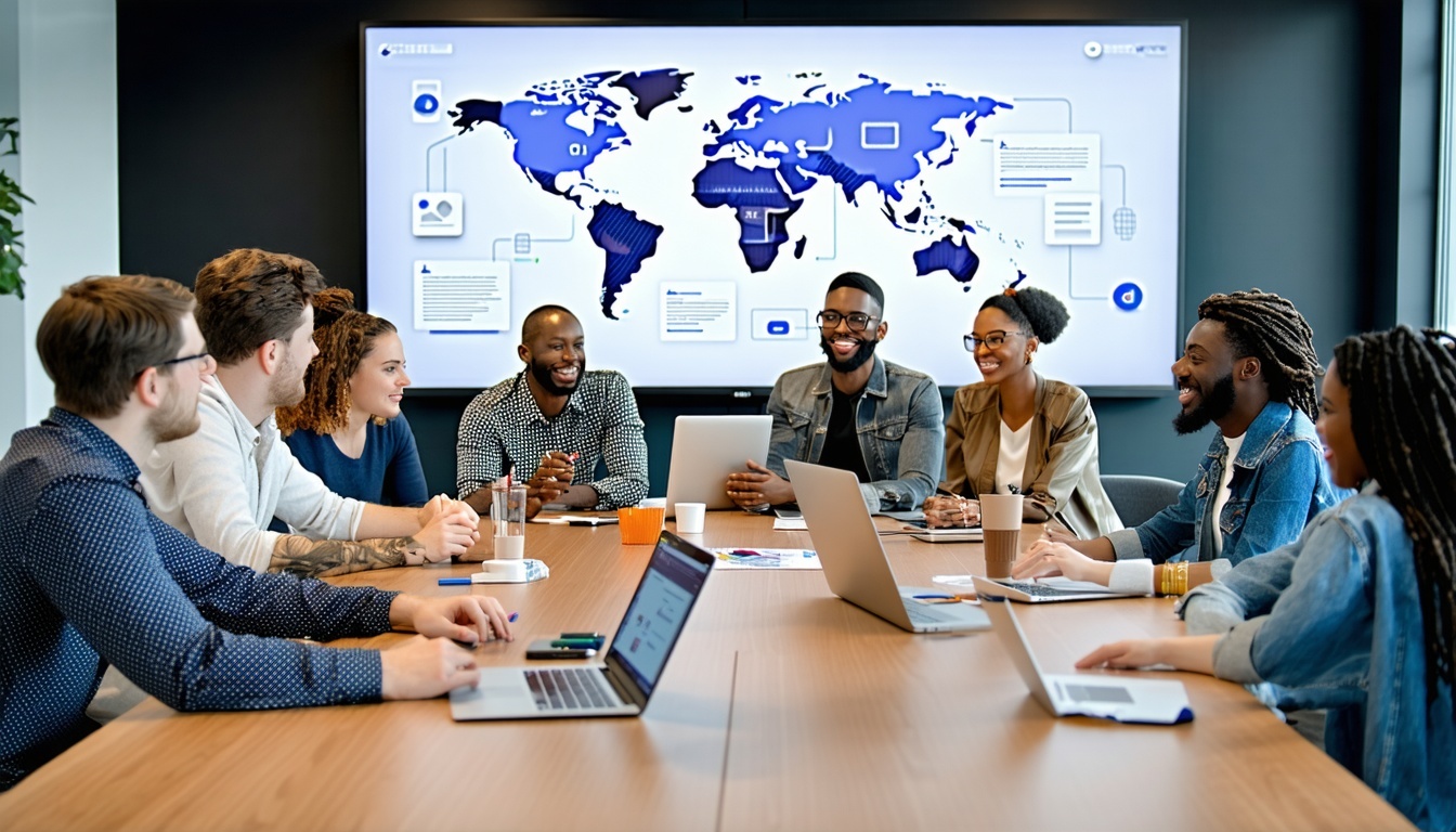 International team collaborating on marketing strategy
