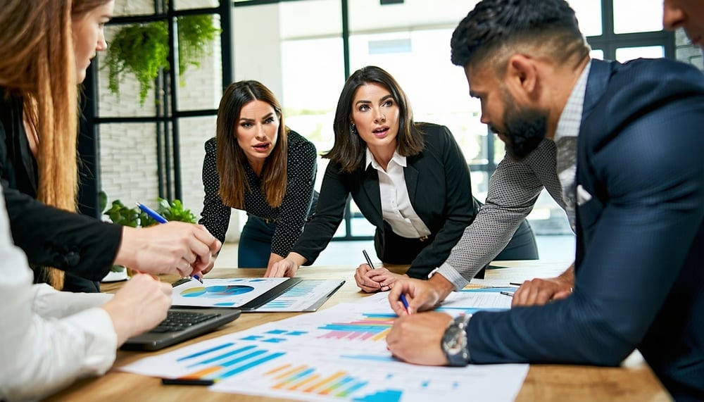 Business professionals collaborating on a sustainable marketing strategy